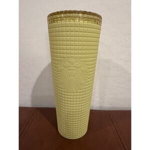 Starbucks Yellow Soft Touch Matte Grid Tumbler 24oz Cold Cup - NEW - No Straw